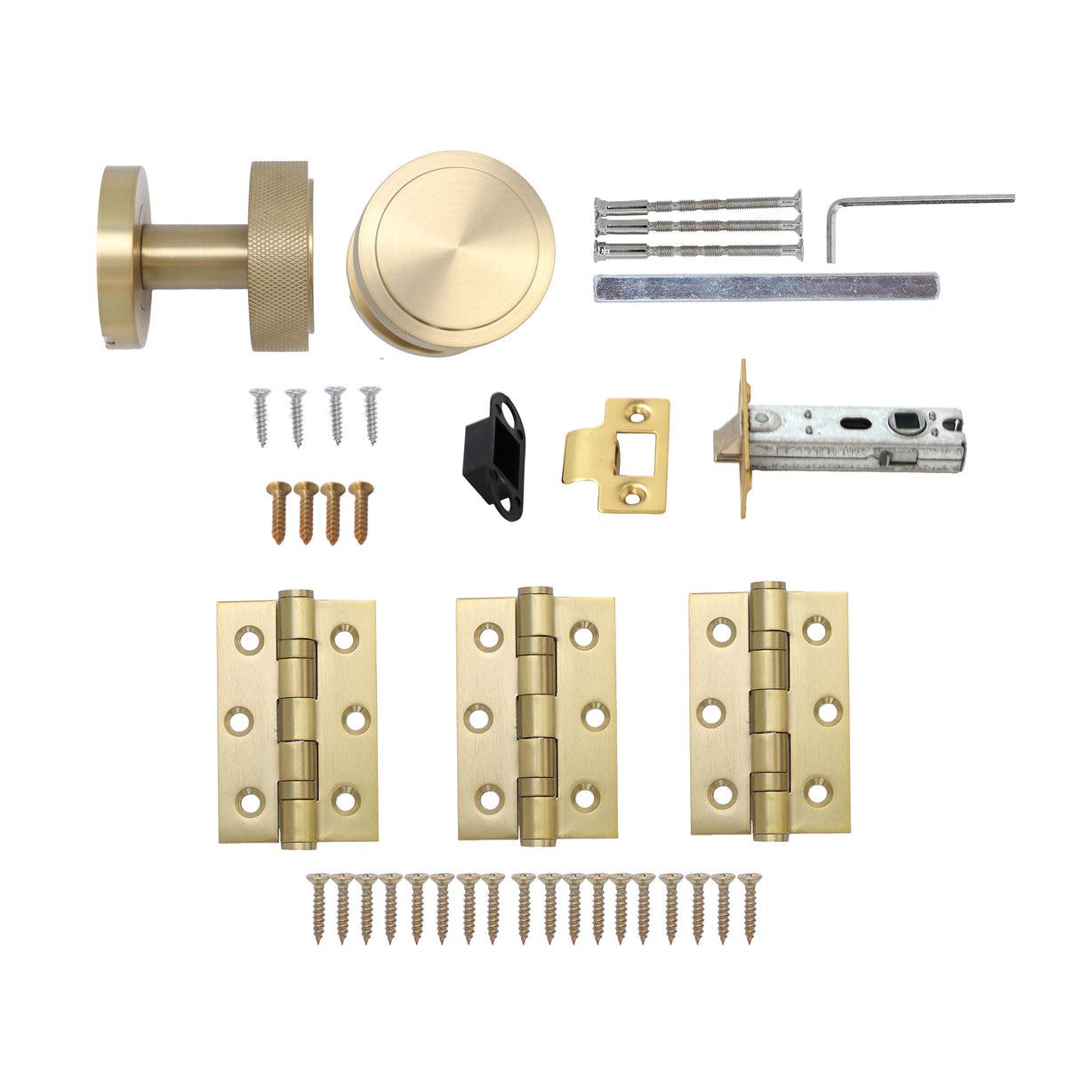 Knurled Round Rose Door Knob Set - Satin Gold