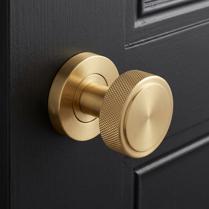 Knurled Round Rose Door Knob Set - Satin Gold