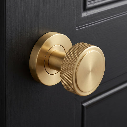 Knurled Round Rose Door Knob Set - Satin Gold