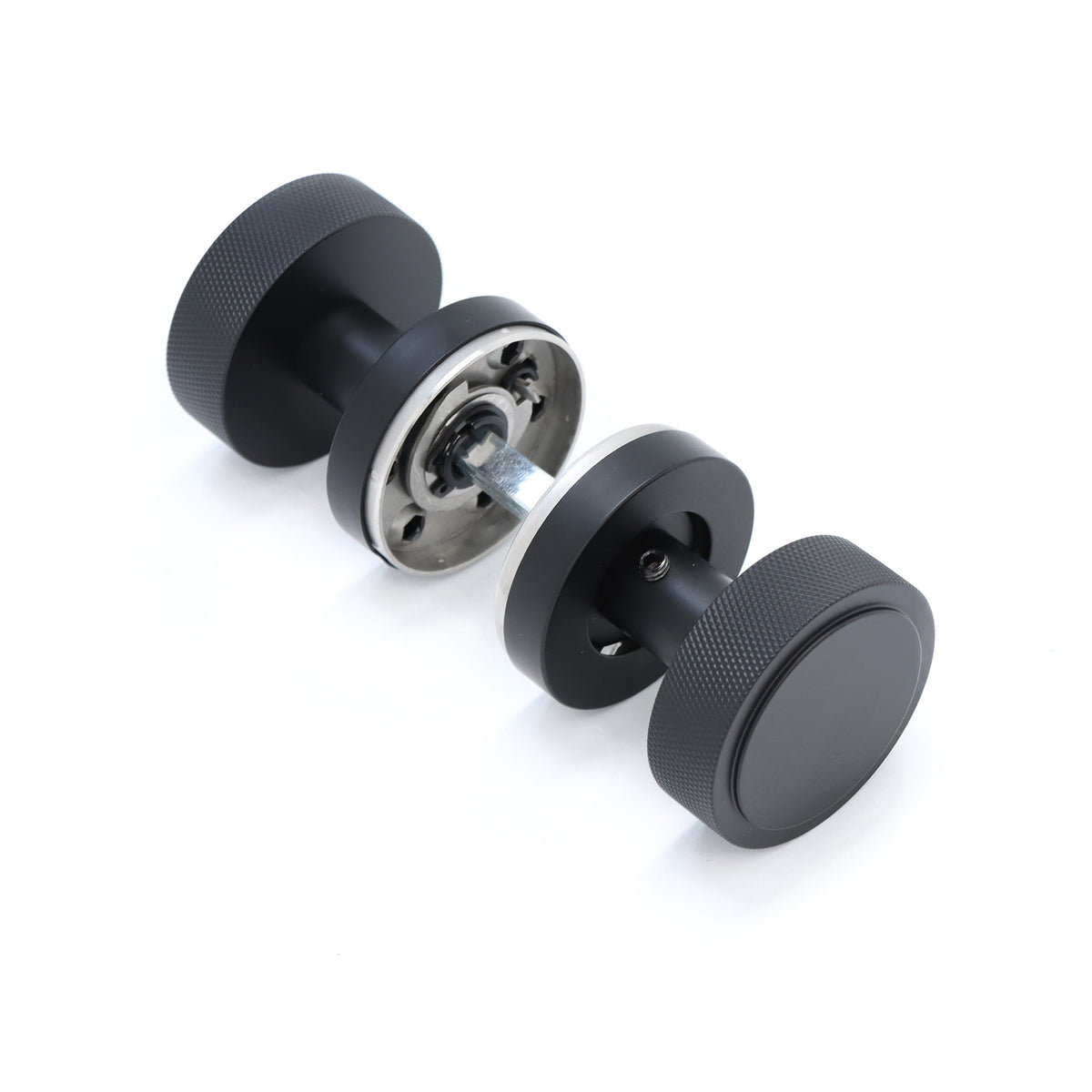 Knurled Round Rose Door Knob Set - Matt Black
