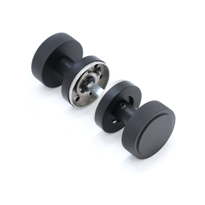 Knurled Round Rose Door Knob Set - Matt Black