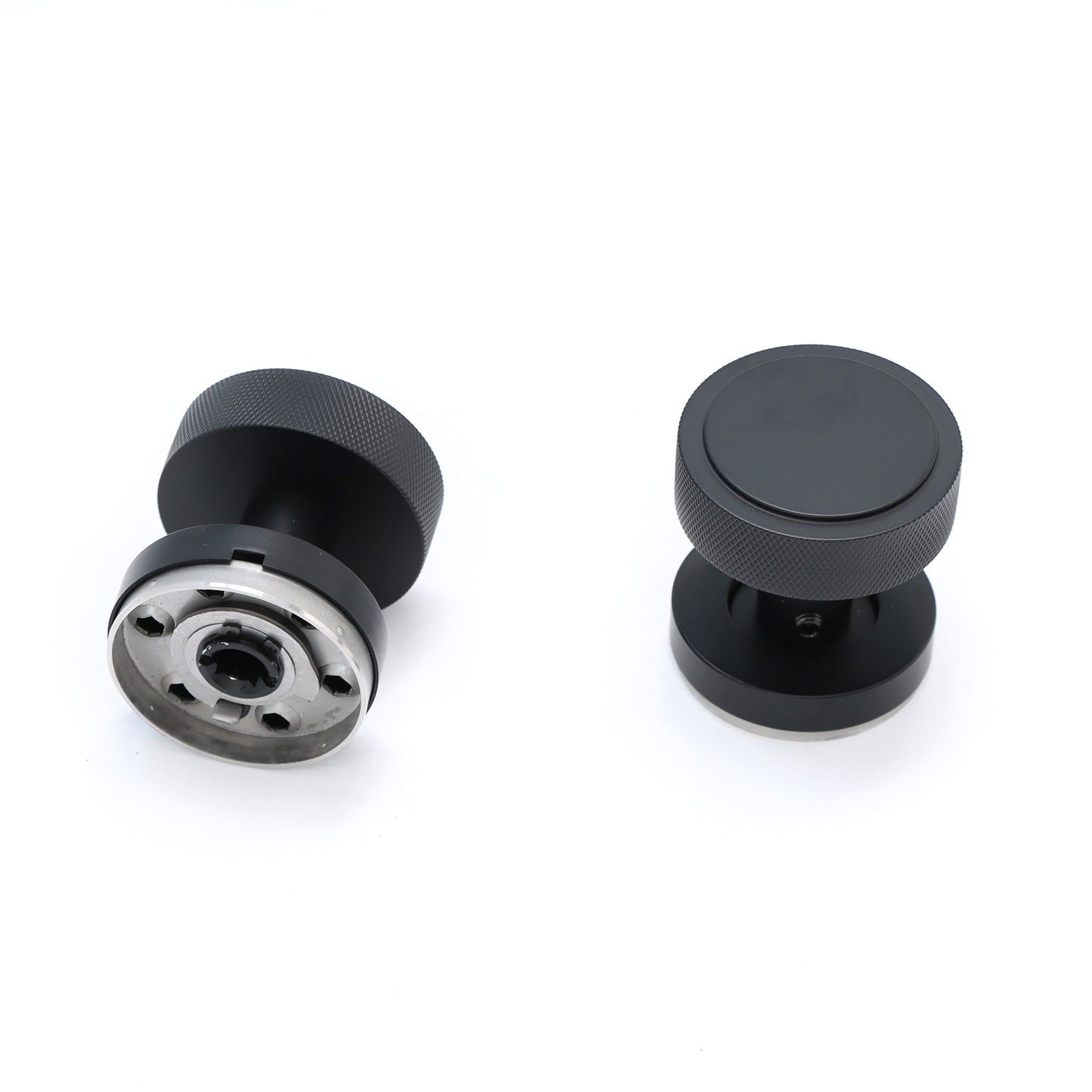 Knurled Round Rose Door Knob Set - Matt Black