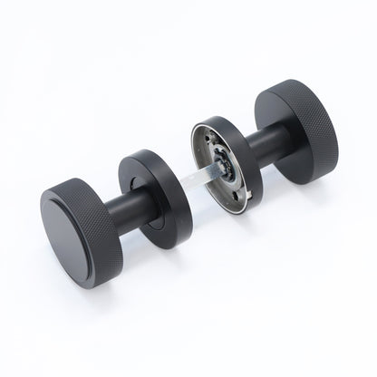 Knurled Round Rose Door Knob Set - Matt Black