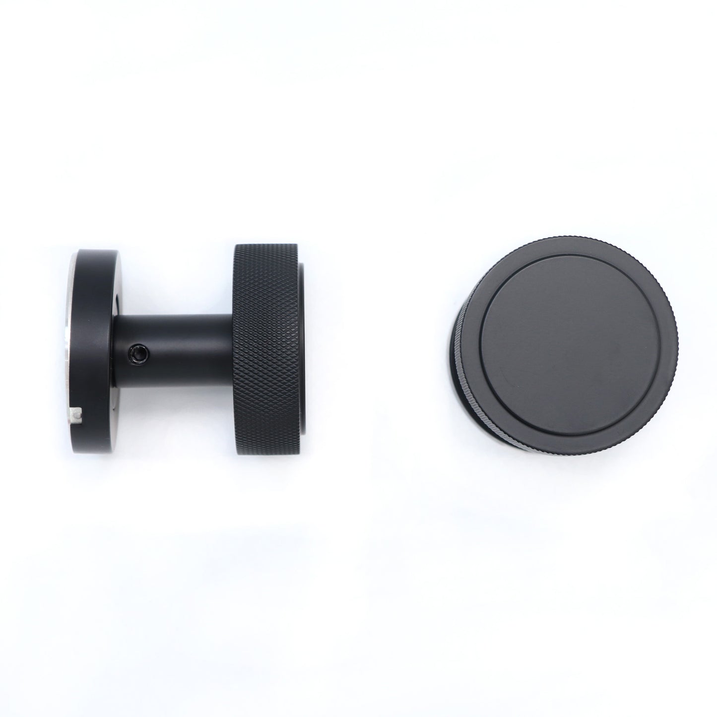 Knurled Round Rose Door Knob Set - Matt Black