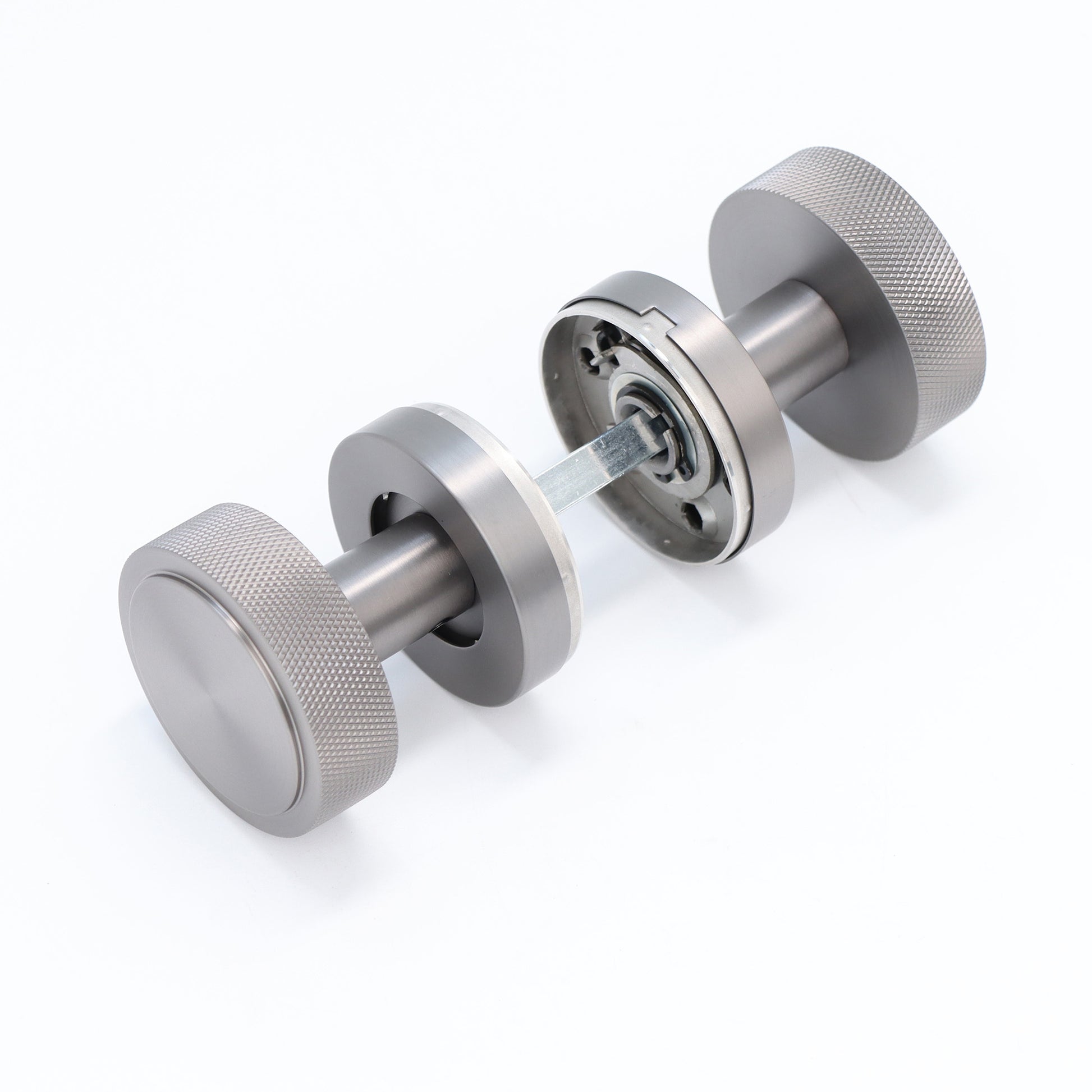 Knurled Round Rose Door Knob Set - Gun Metal
