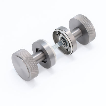 Knurled Round Rose Door Knob Set - Gun Metal