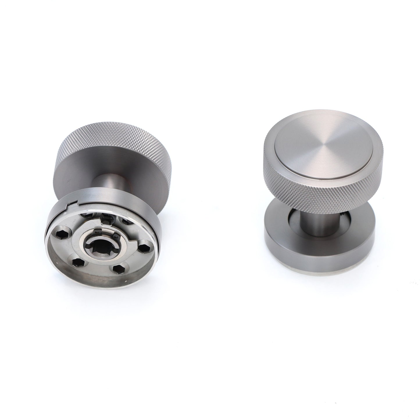 Knurled Round Rose Door Knob Set - Gun Metal