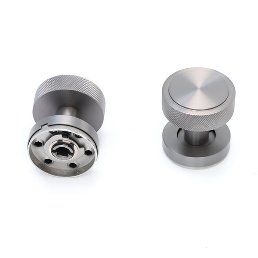 Knurled Round Rose Door Knob Set - Gun Metal