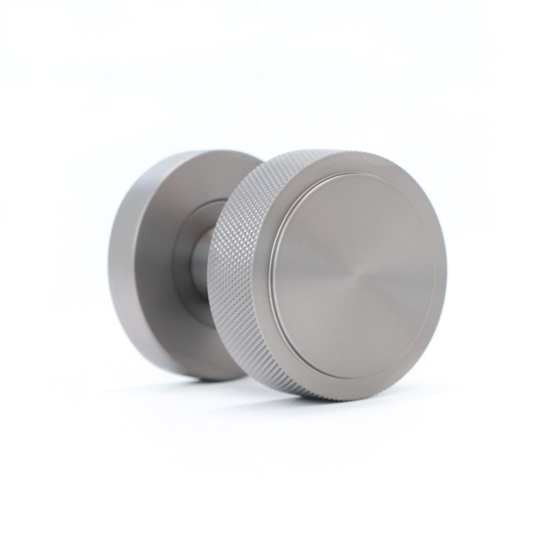 Knurled Round Rose Door Knob Set - Gun Metal