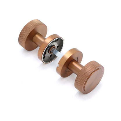 Knurled Round Rose Door Knob Set - Rose Gold
