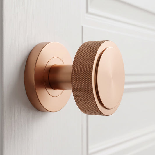 Knurled Round Rose Door Knob Set - Rose Gold