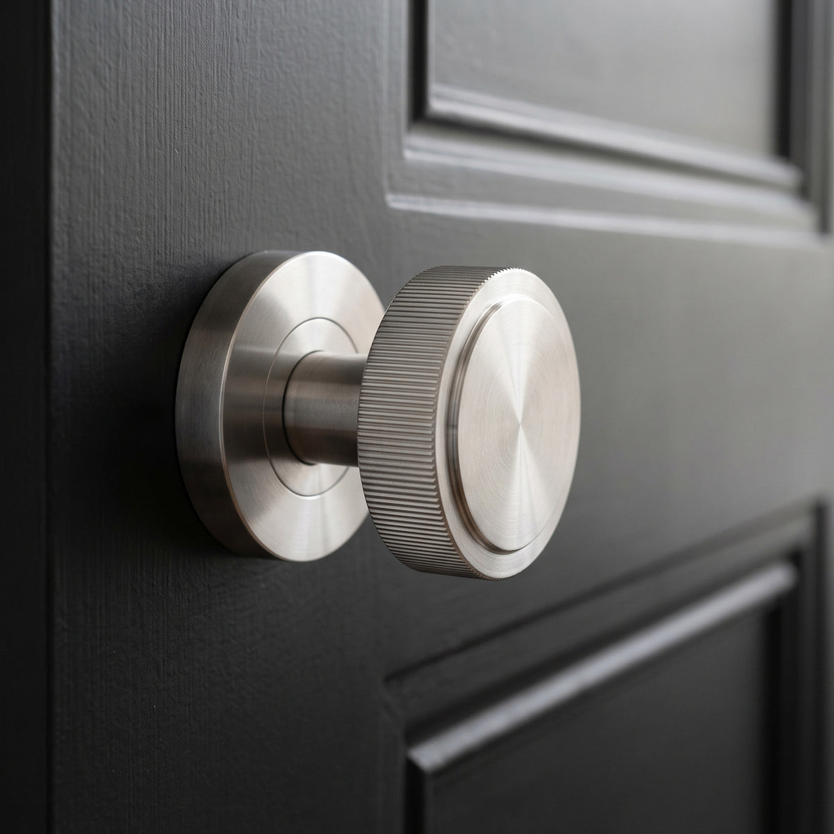 Fluted Round Rose Door Knob Set - Satin Stainless Steel