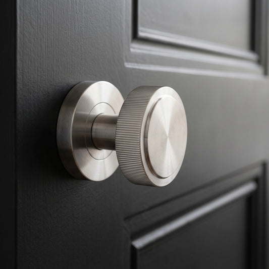 Fluted Round Rose Door Knob Set - Satin Stainless Steel