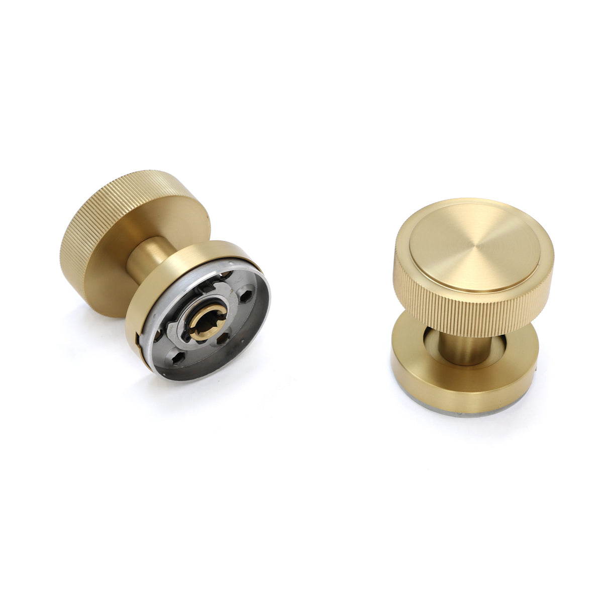 Fluted Round Rose Door Knob Set - Satin Gold