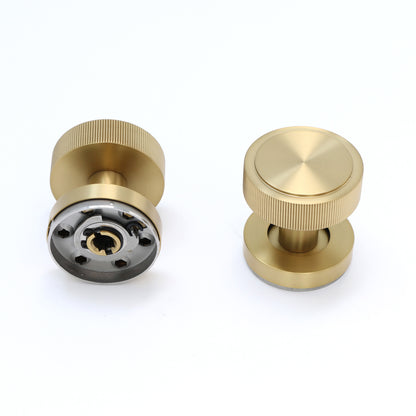 Fluted Round Rose Door Knob Set - Satin Gold