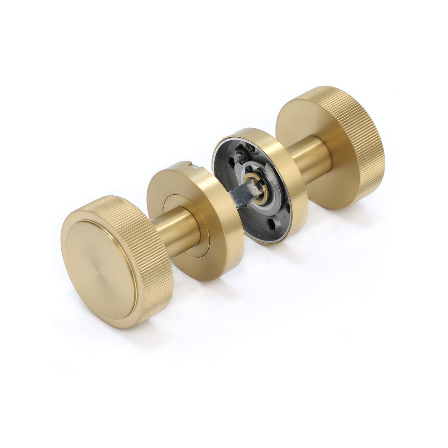 Fluted Round Rose Door Knob Set - Satin Gold
