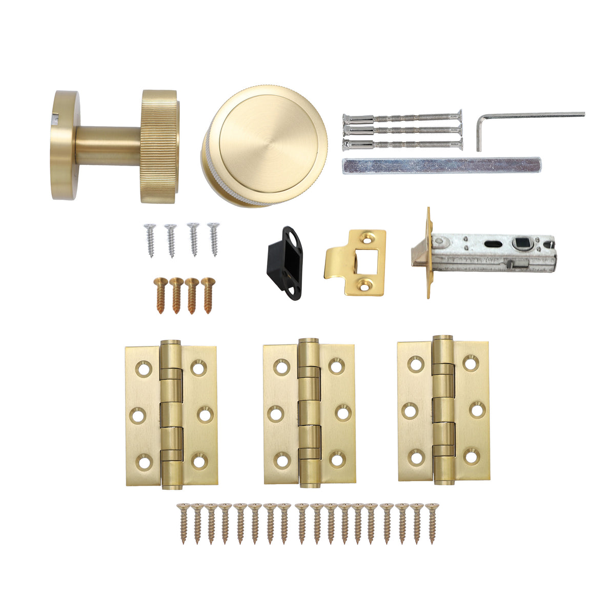 Fluted Round Rose Door Knob Set - Satin Gold