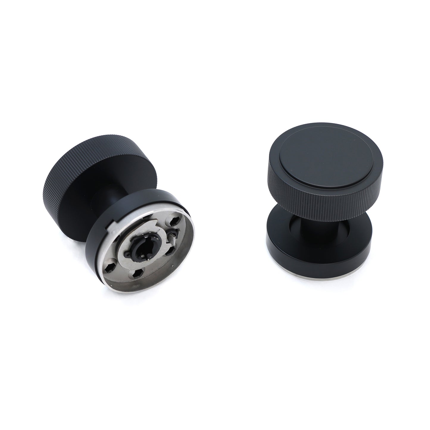 Fluted Round Rose Door Knob Set - Matt Black