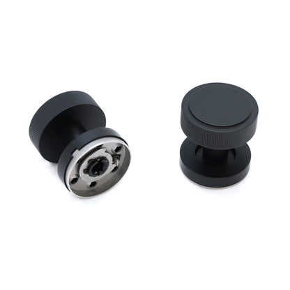 Fluted Round Rose Door Knob Set - Matt Black
