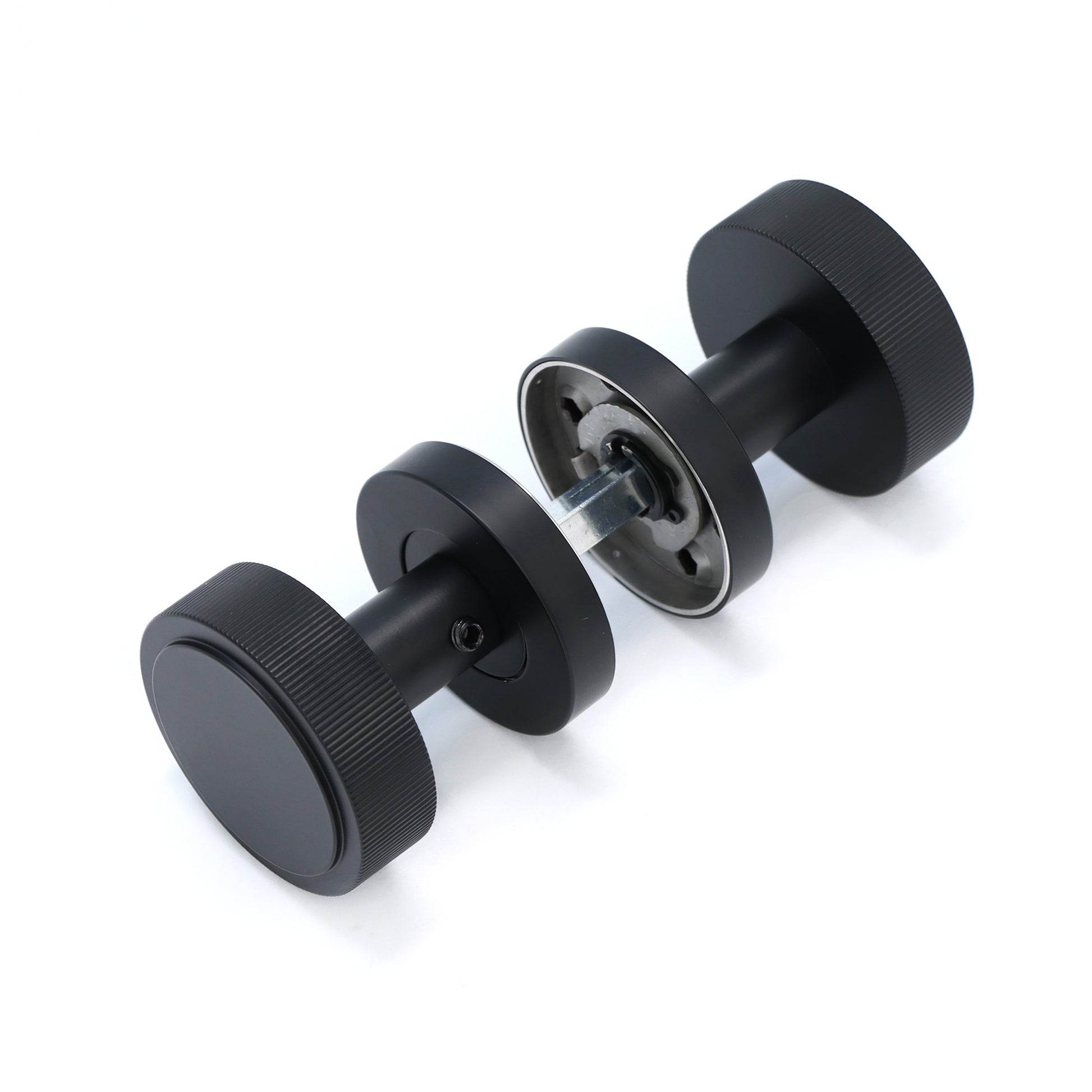 Fluted Round Rose Door Knob Set - Matt Black