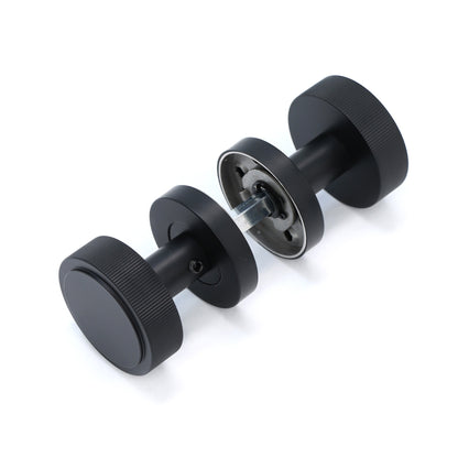 Fluted Round Rose Door Knob Set - Matt Black