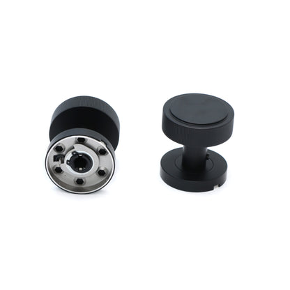 Fluted Round Rose Door Knob Set - Matt Black
