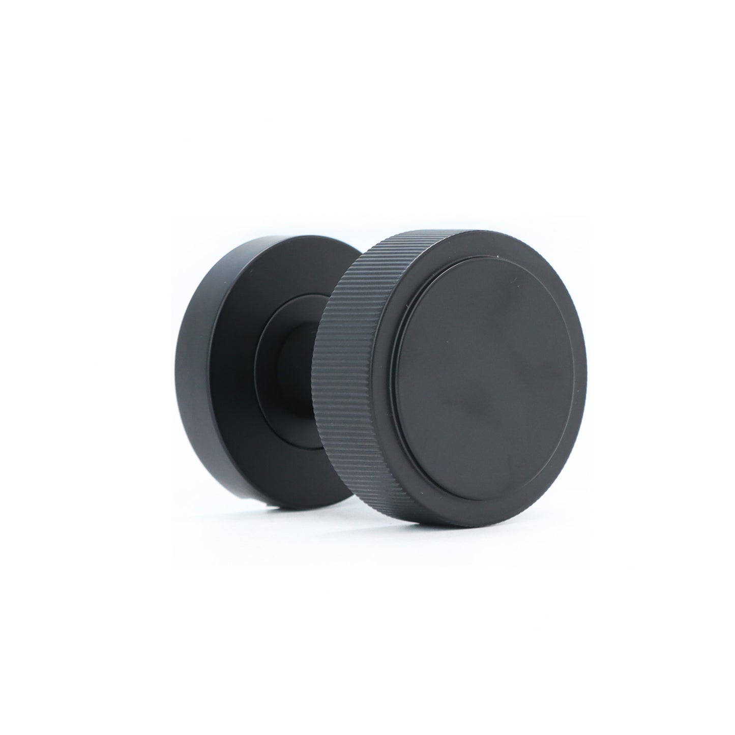 Fluted Round Rose Door Knob Set - Matt Black