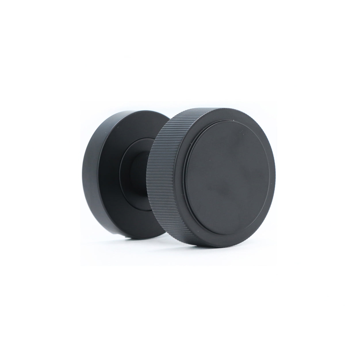 Fluted Round Rose Door Knob Set - Matt Black