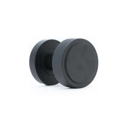 Fluted Round Rose Door Knob Set - Matt Black