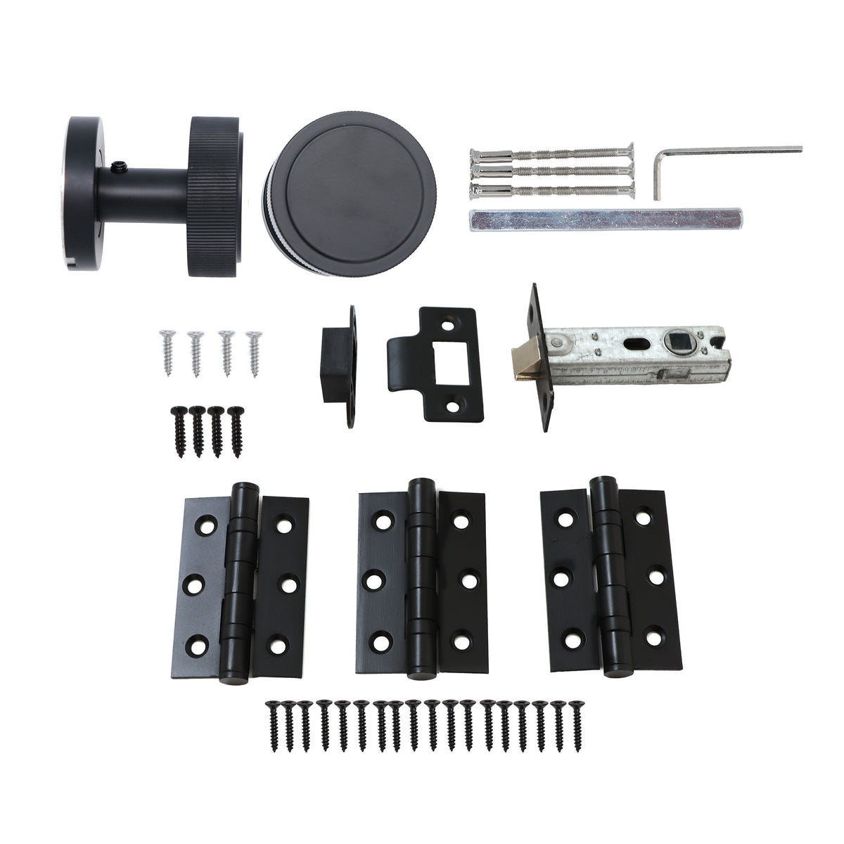 Fluted Round Rose Door Knob Set - Matt Black