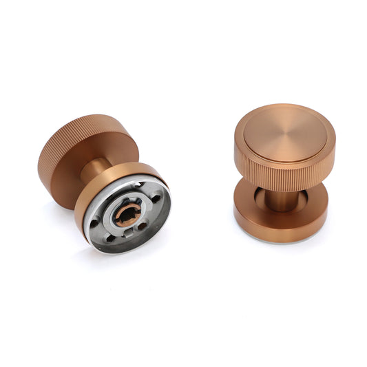Fluted Round Rose Door Knob Set - Rose Gold
