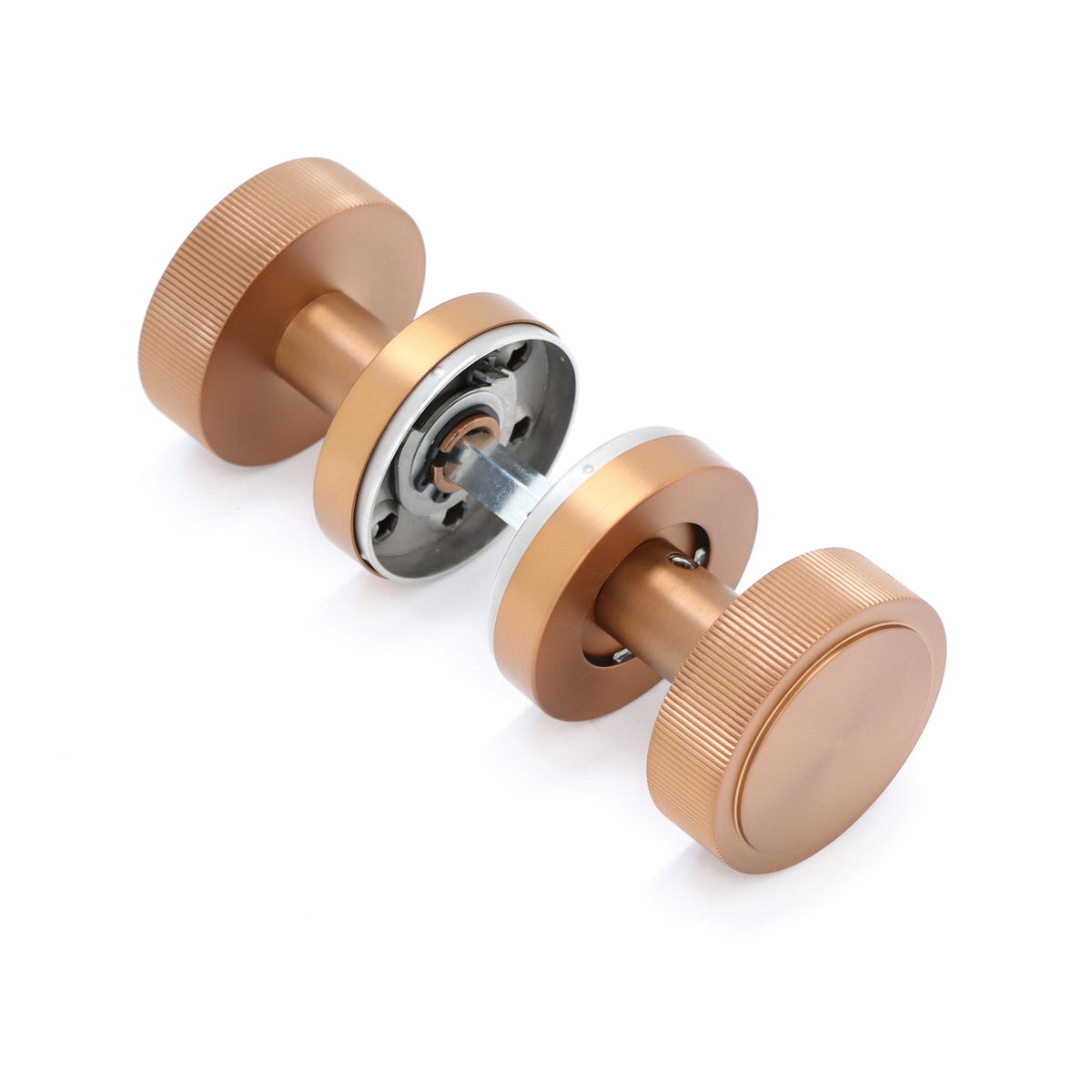 Fluted Round Rose Door Knob Set - Rose Gold