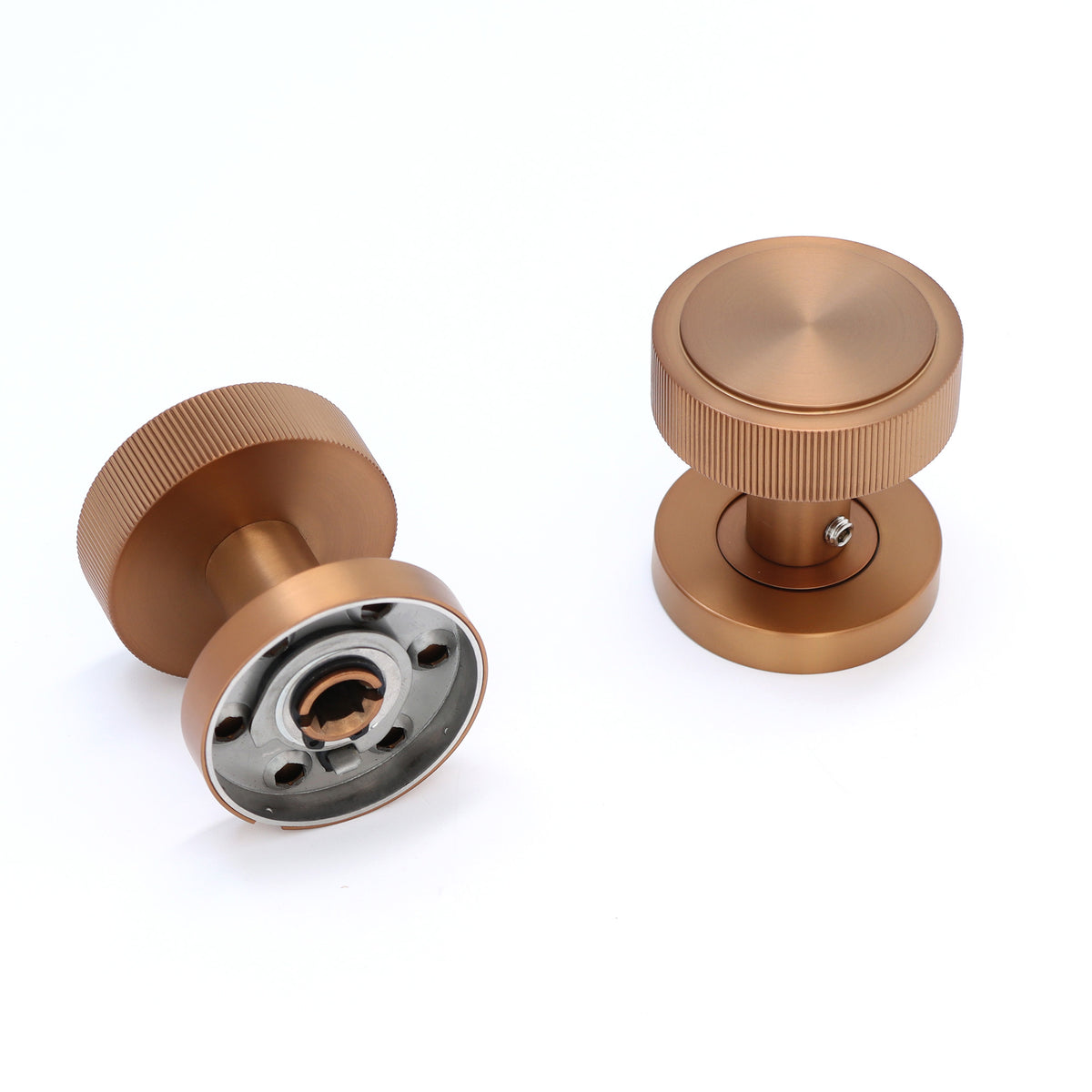 Fluted Round Rose Door Knob Set - Rose Gold