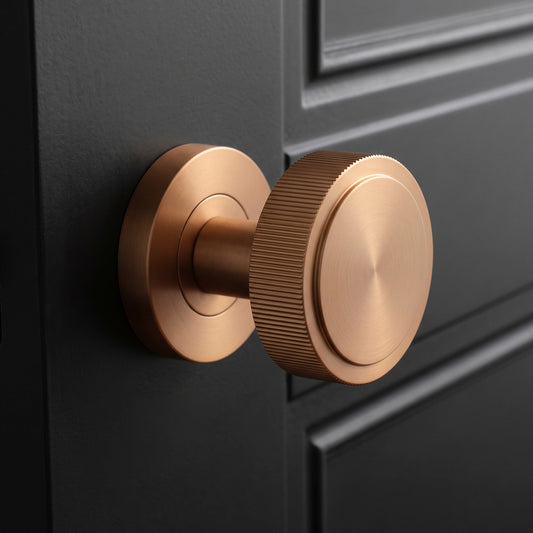 Fluted Round Rose Door Knob Set - Rose Gold