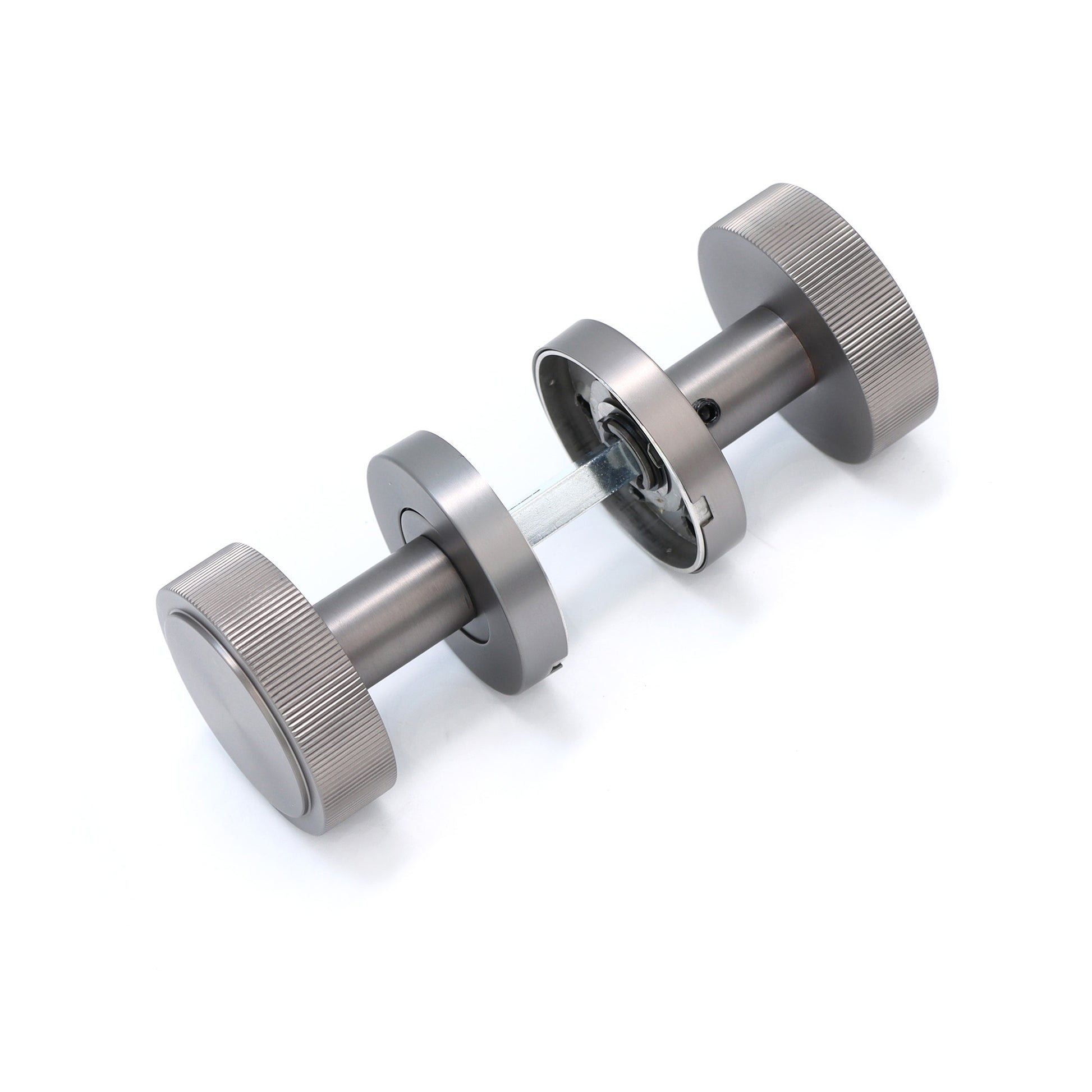 Fluted Round Rose Door Knob Set - Gun Metal