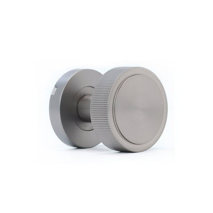 Fluted Round Rose Door Knob Set - Gun Metal