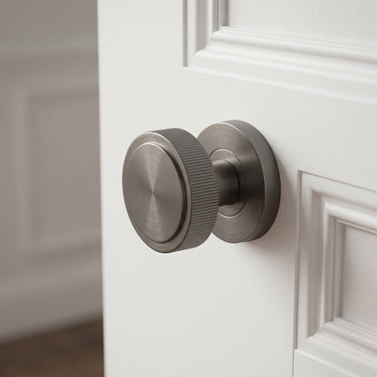 Fluted Round Rose Door Knob Set - Gun Metal