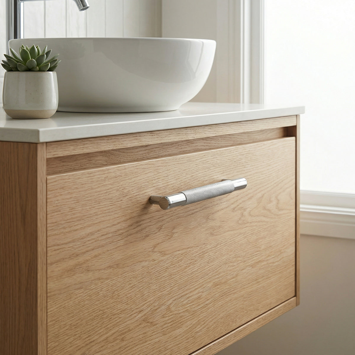 Knurled Small Round T-Bar Pull Handle - Satin Stainless Steel
