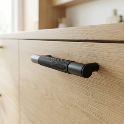 Knurled Small Round T-Bar Pull Handle - Matt Black