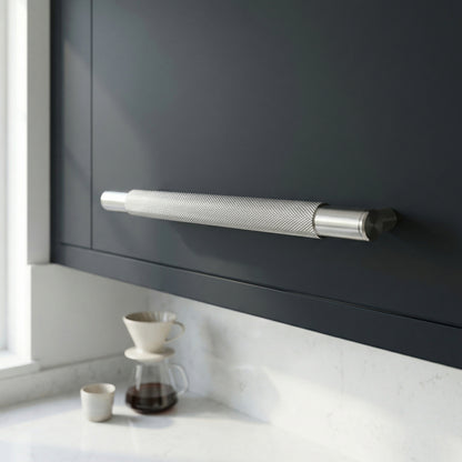 Knurled Medium Round T-Bar Pull Handle - Satin Stainless Steel