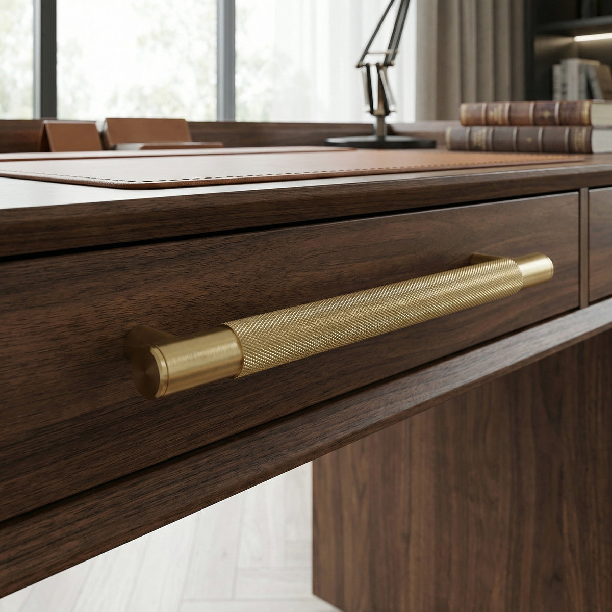 Knurled Medium Round T-Bar Pull Handle - Satin Gold