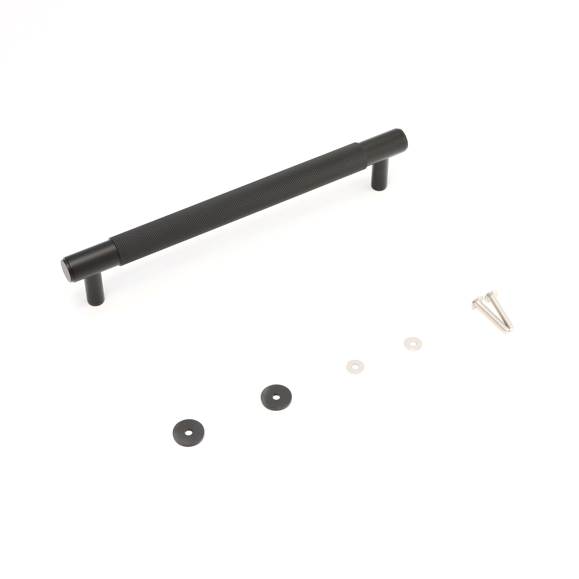 Knurled Medium Round T-Bar Pull Handle - Matt Black