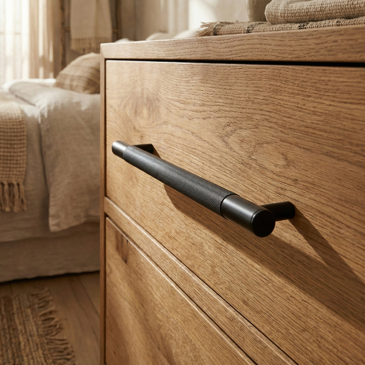Knurled Medium Round T-Bar Pull Handle - Matt Black