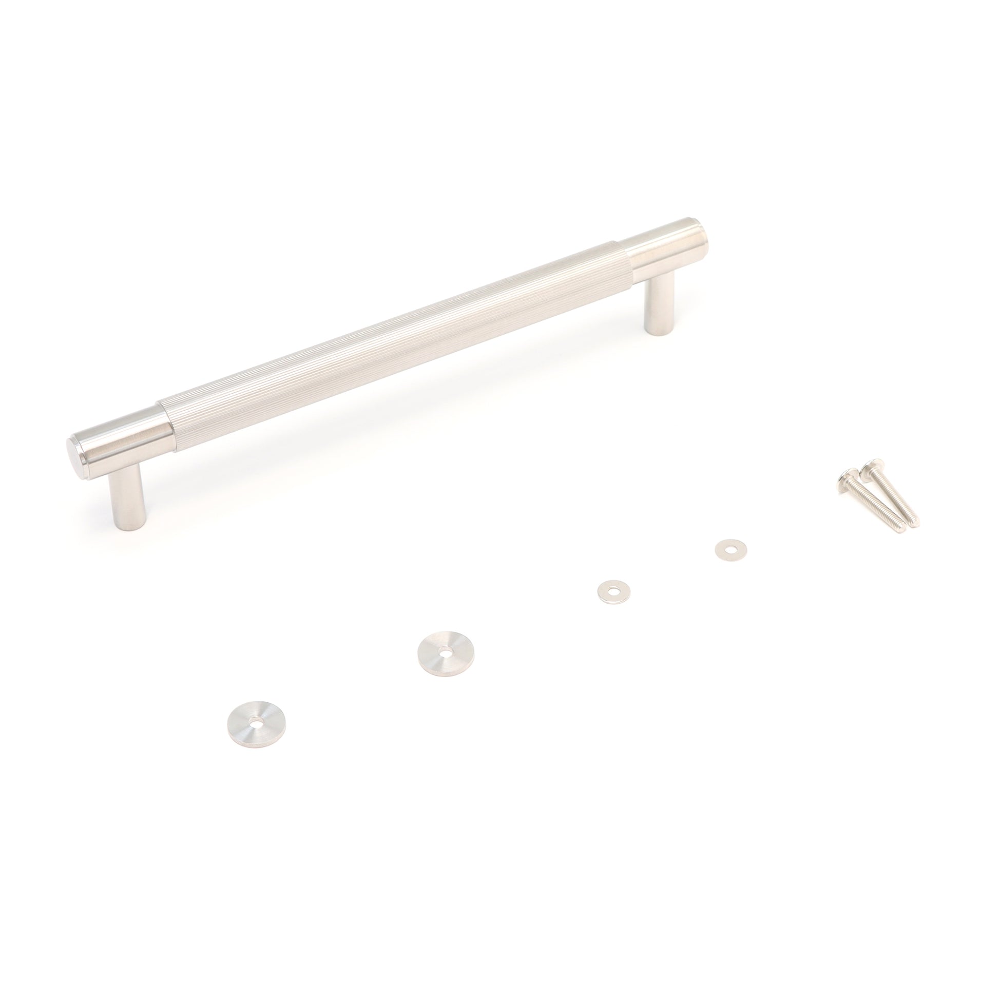 Fluted Medium Round T-Bar Pull Handle - Satin Stainless Steel