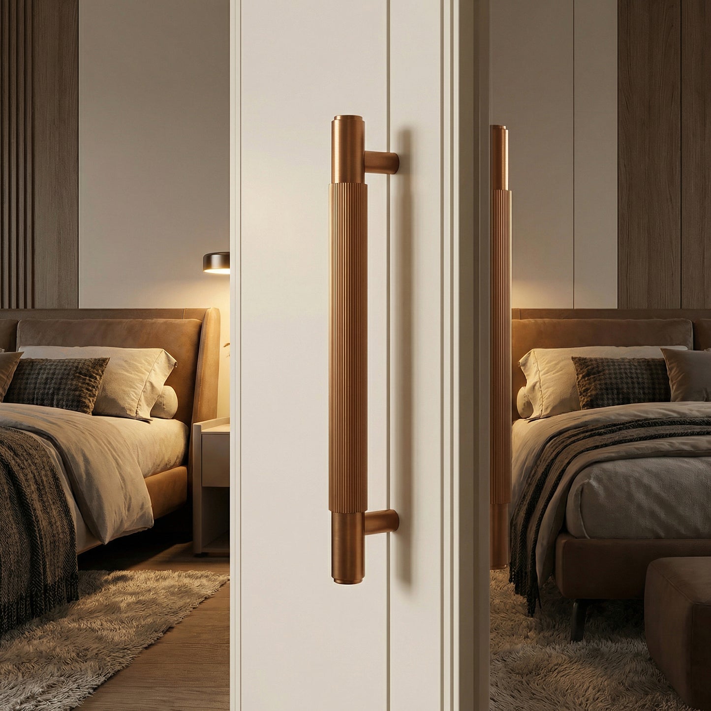 Fluted Medium Round T-Bar Pull Handle - Rose Gold