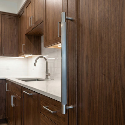 Fluted Large Round T-Bar Pull Handle - Satin Stainless Steel