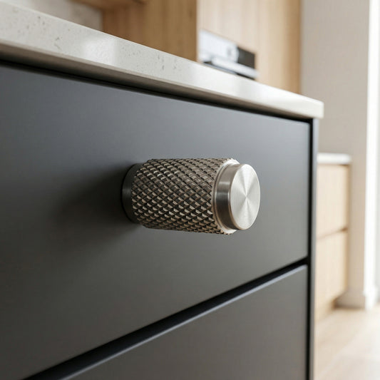 Knurled Large Round Cabinet Door Knob - Satin Stainless Steel