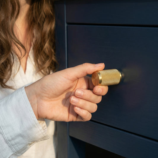 Knurled Large Round Cabinet Door Knob - Satin Gold