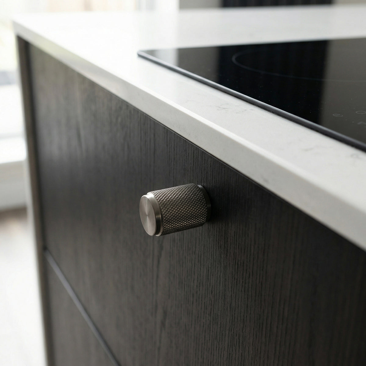Knurled Large Round Cabinet Door Knob - Gun Metal