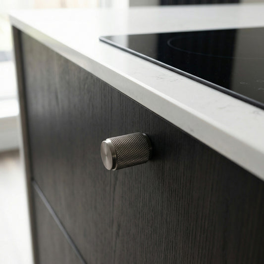 Knurled Large Round Cabinet Door Knob - Gun Metal